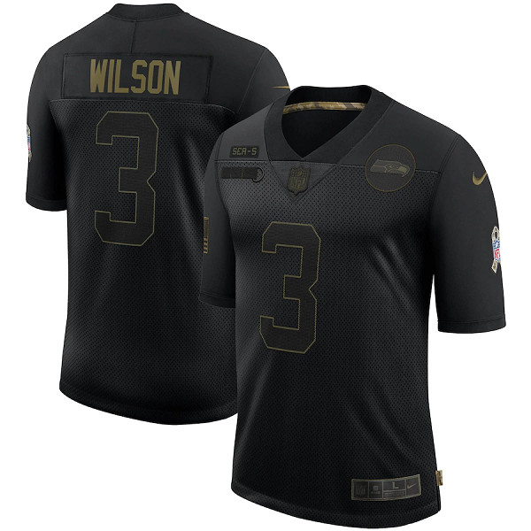 Men's Seattle Seahawks #3 Russell Wilson Black 2020 Salute To Service Limited Stitched Jersey